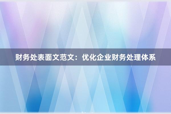 财务处表面文范文：优化企业财务处理体系